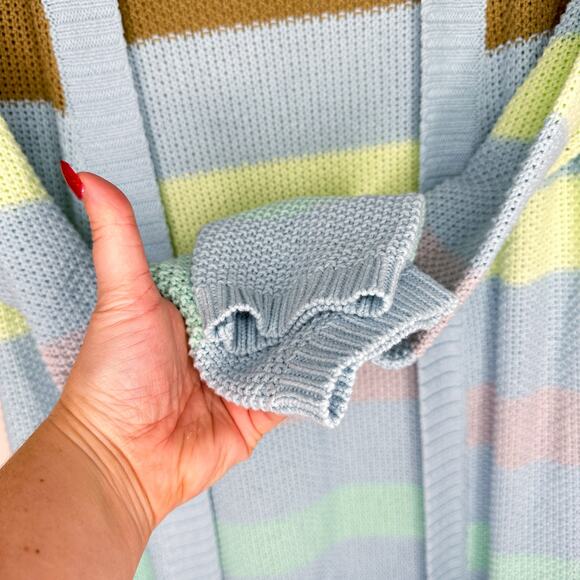 Lisa Todd Sand Sweeper Aqua Combo Striped Knit Long Open Cardigan Duster Sweater - Picture 7 of 11